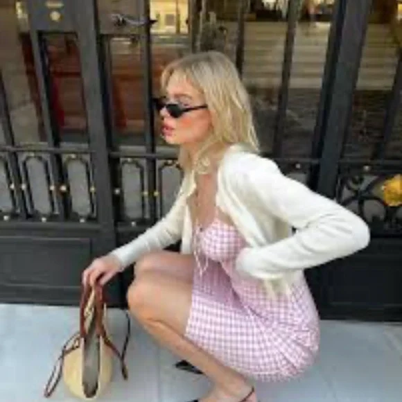 NWT Realisation Par Elsa Silk Midi Dress in Pink Gingham Size Medium M - Picture 3 of 11